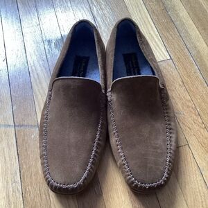 New To Boot New York Men s 9 Solid Brown Nubuck Suede Slip-On Loafers,Lined